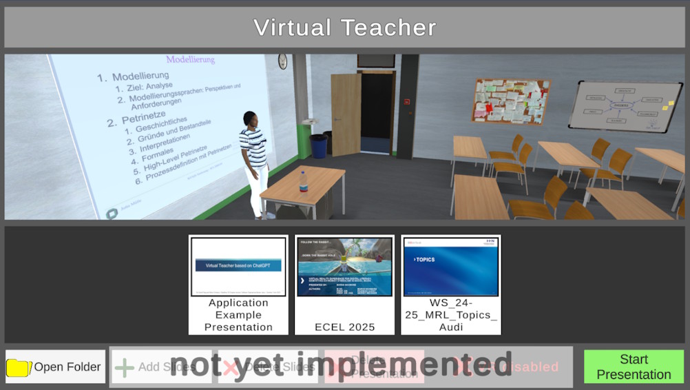 Virtual Teacher Menu Screen